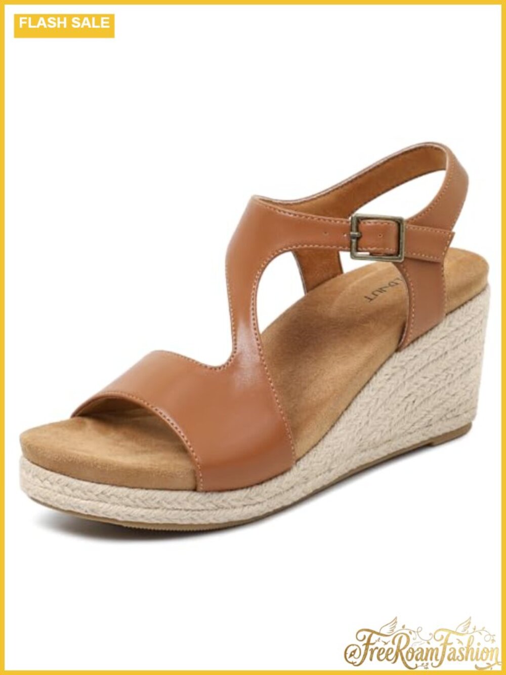 Womens Espadrille Wedge Sandals Platform Open Toe Ankle Strap Faux Leather
